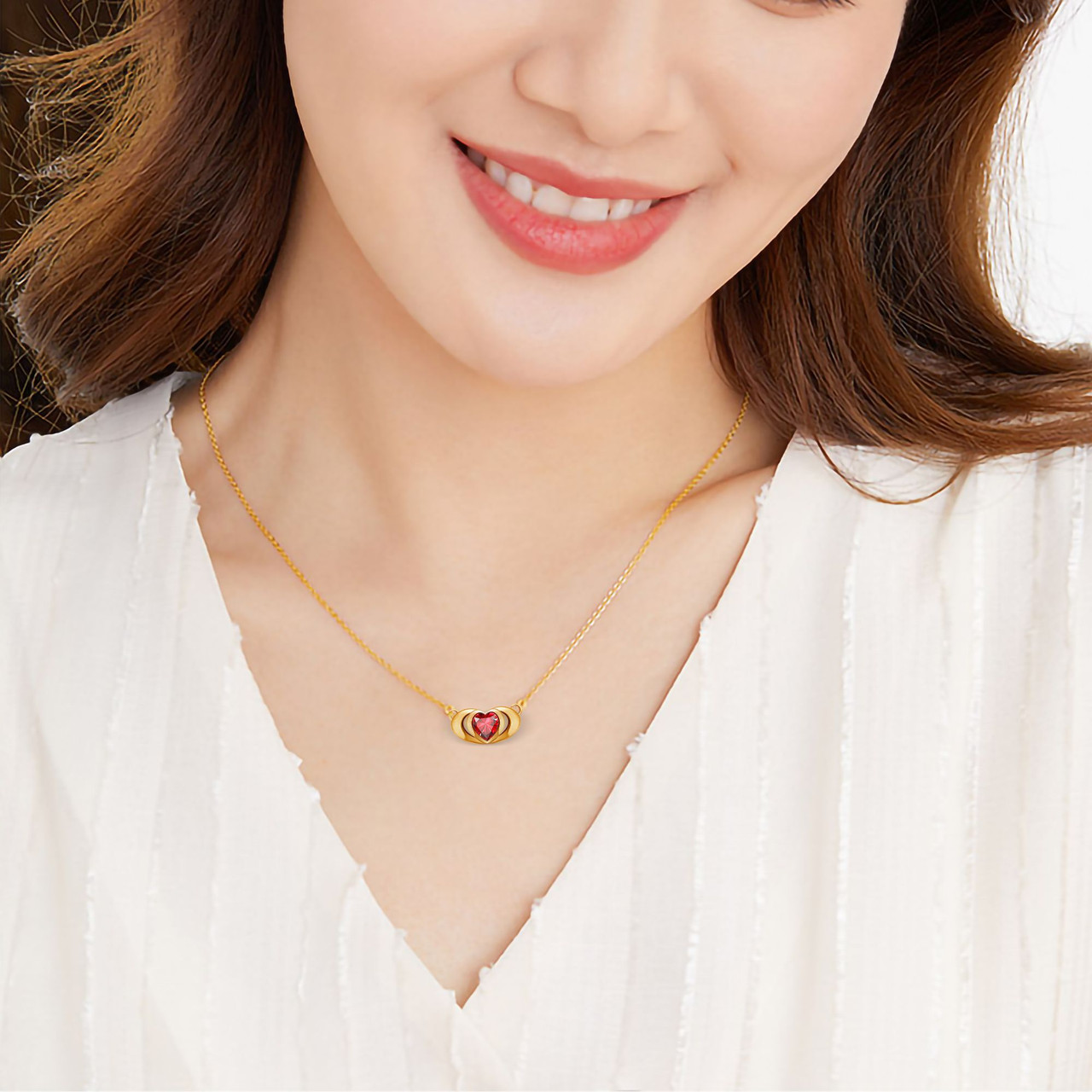 Emma Manor 18k Gold Plated Mini Double Love Heart Pendant Necklace for Women