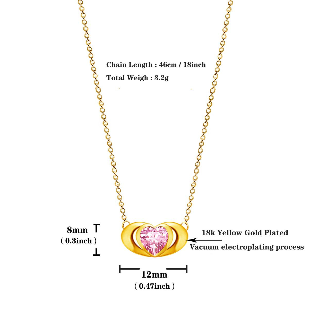 Emma Manor 18k Gold Plated Mini Double Love Heart Pendant Necklace for Women