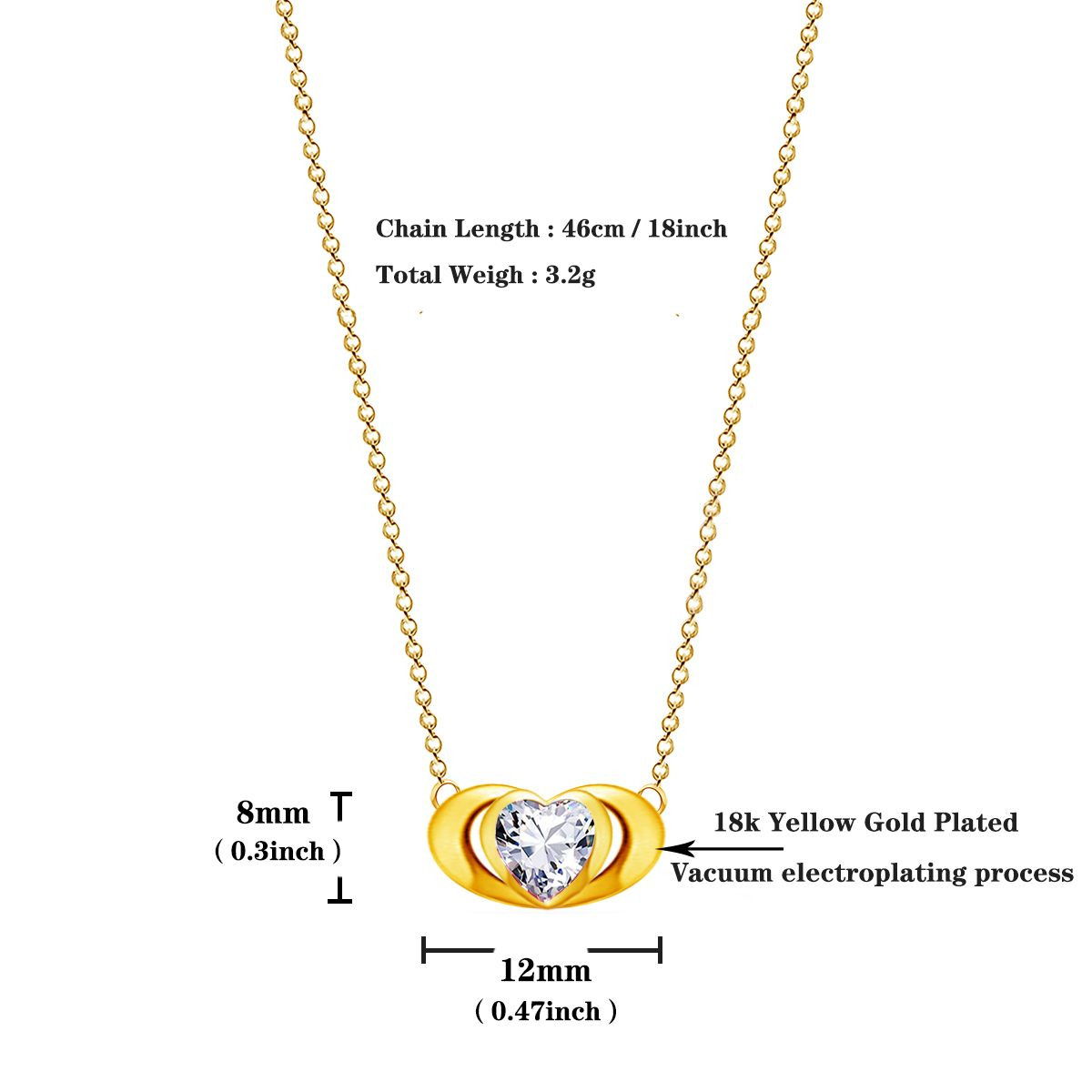 Emma Manor 18k Gold Plated Mini Double Love Heart Pendant Necklace for Women