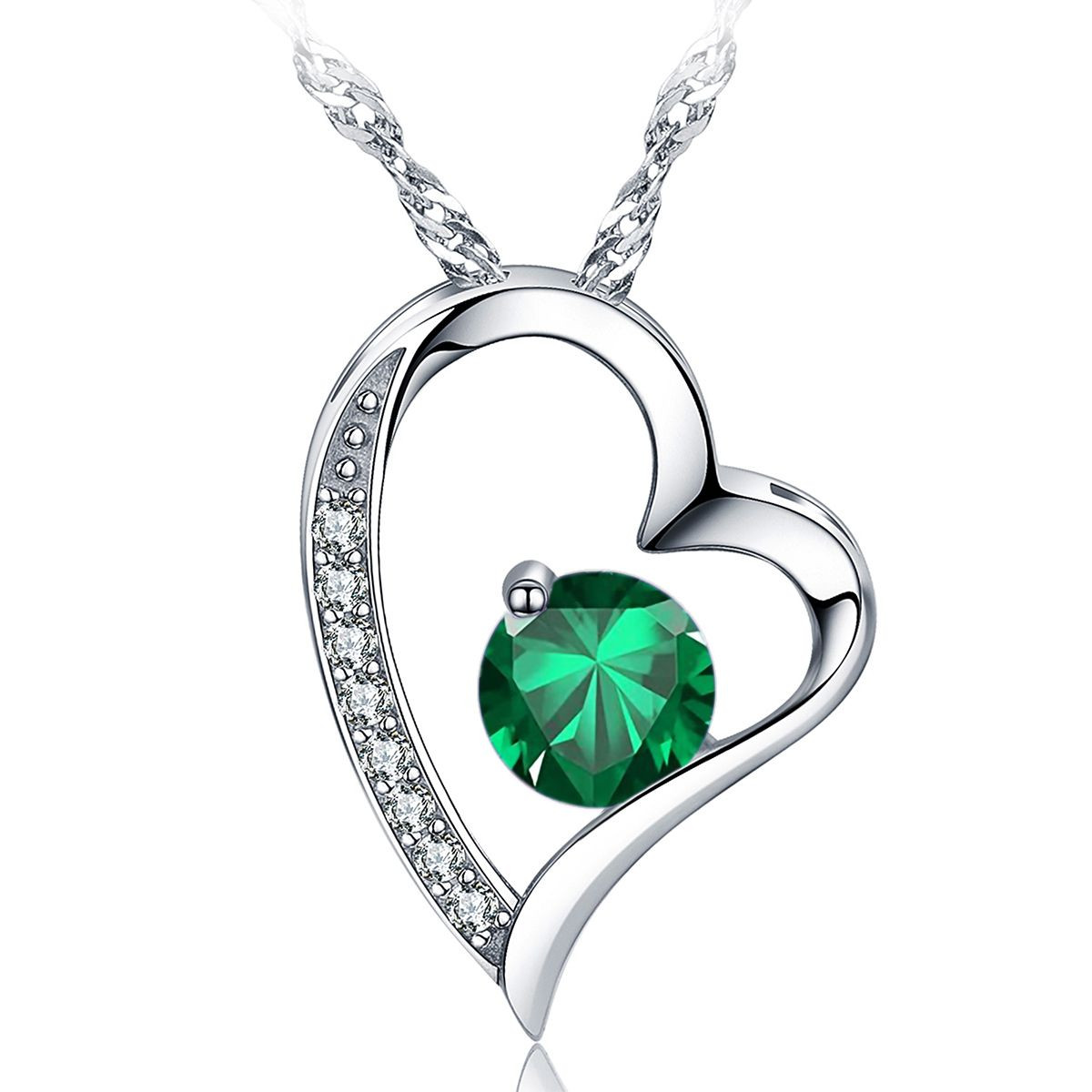 Emma Manor Heart Necklace 14K White Gold Plated Round Cut Cubic Zirconia Forever Lover Heart Pendant Necklace for Women Girls