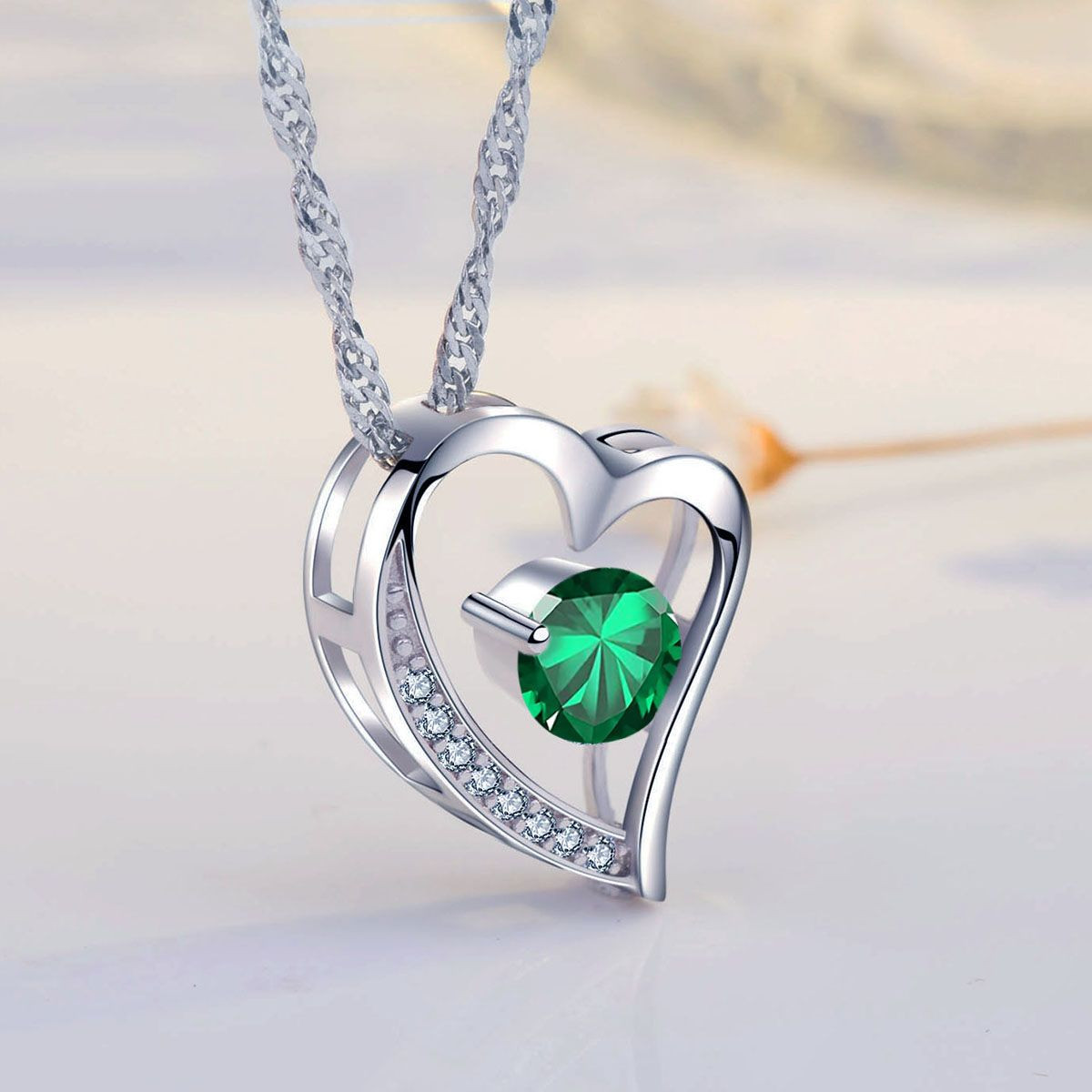 Emma Manor Heart Necklace 14K White Gold Plated Round Cut Cubic Zirconia Forever Lover Heart Pendant Necklace for Women Girls