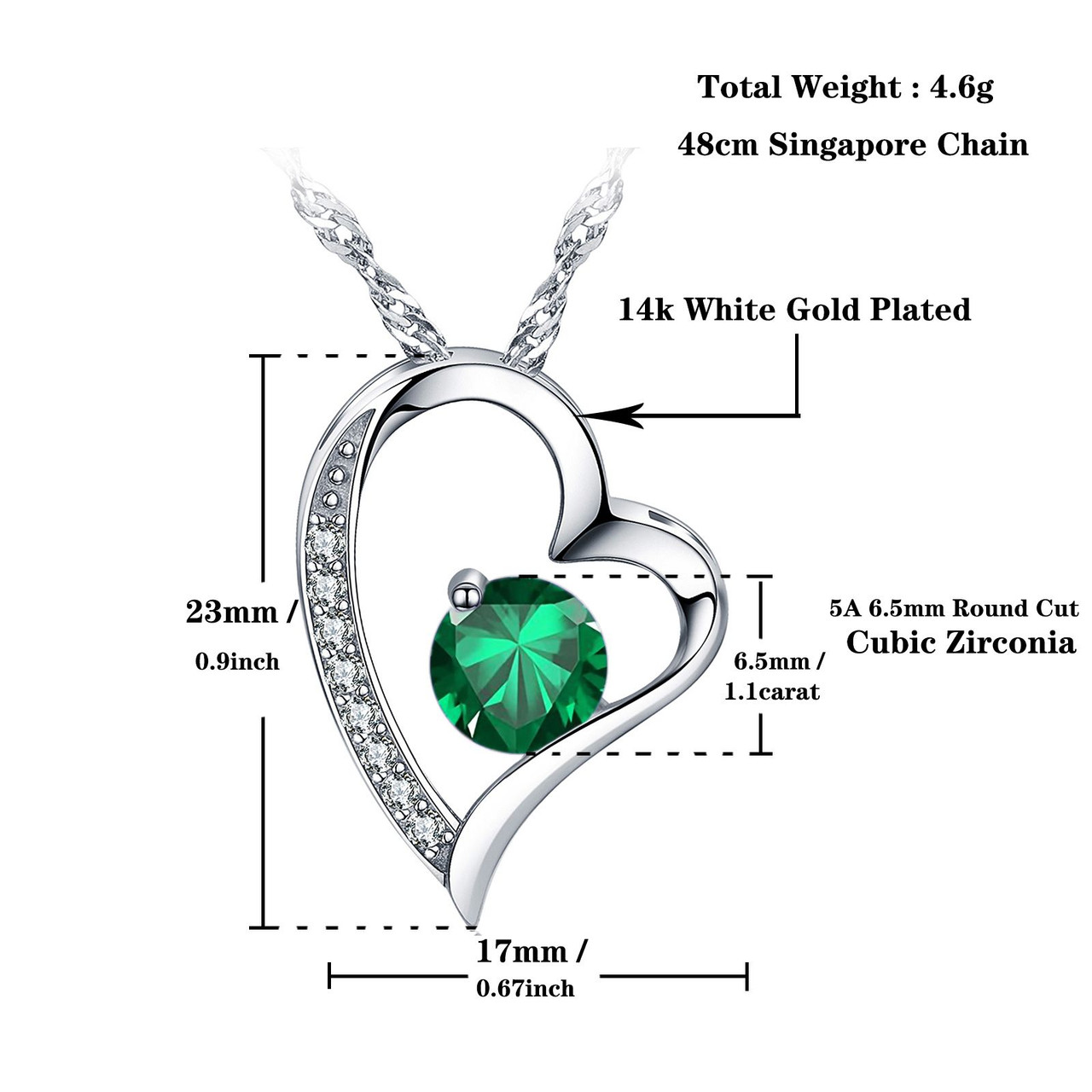 Emma Manor Heart Necklace 14K White Gold Plated Round Cut Cubic Zirconia Forever Lover Heart Pendant Necklace for Women Girls