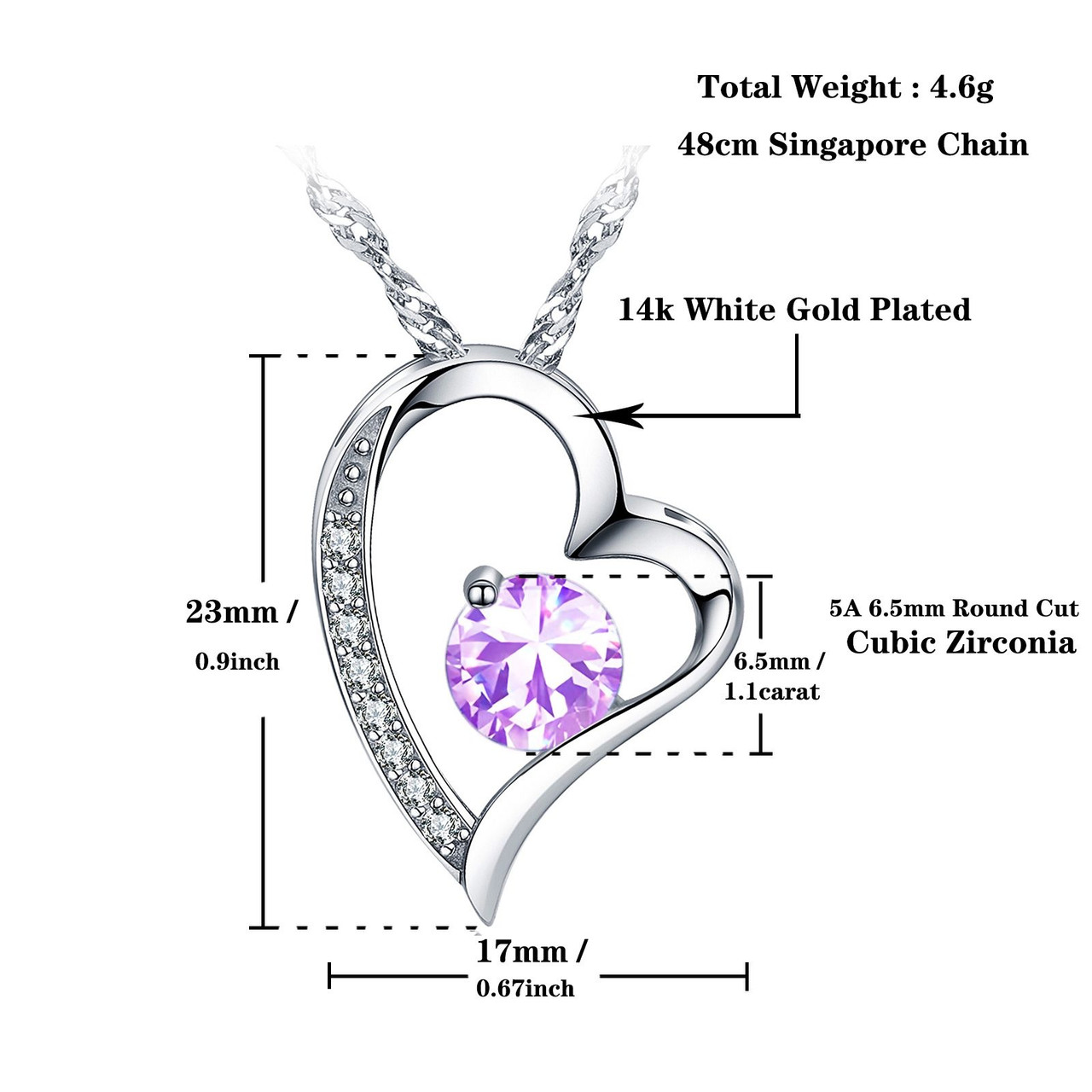 Emma Manor Heart Necklace 14K White Gold Plated Round Cut Cubic Zirconia Forever Lover Heart Pendant Necklace for Women Girls