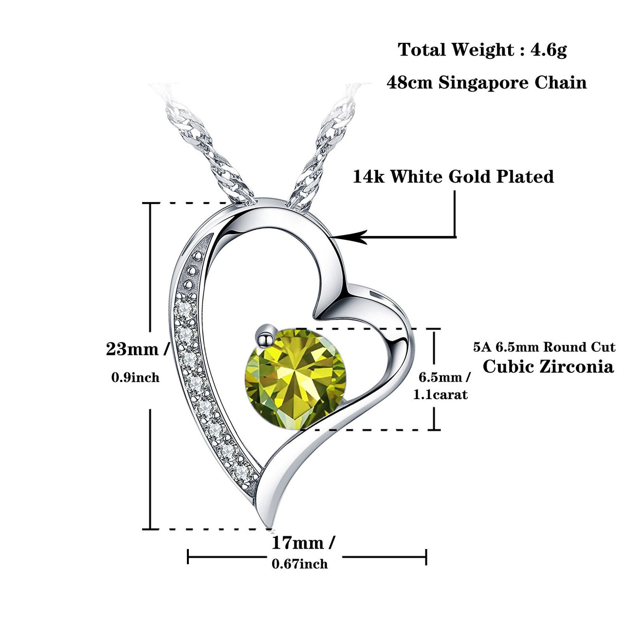Emma Manor Heart Necklace 14K White Gold Plated Round Cut Cubic Zirconia Forever Lover Heart Pendant Necklace for Women Girls
