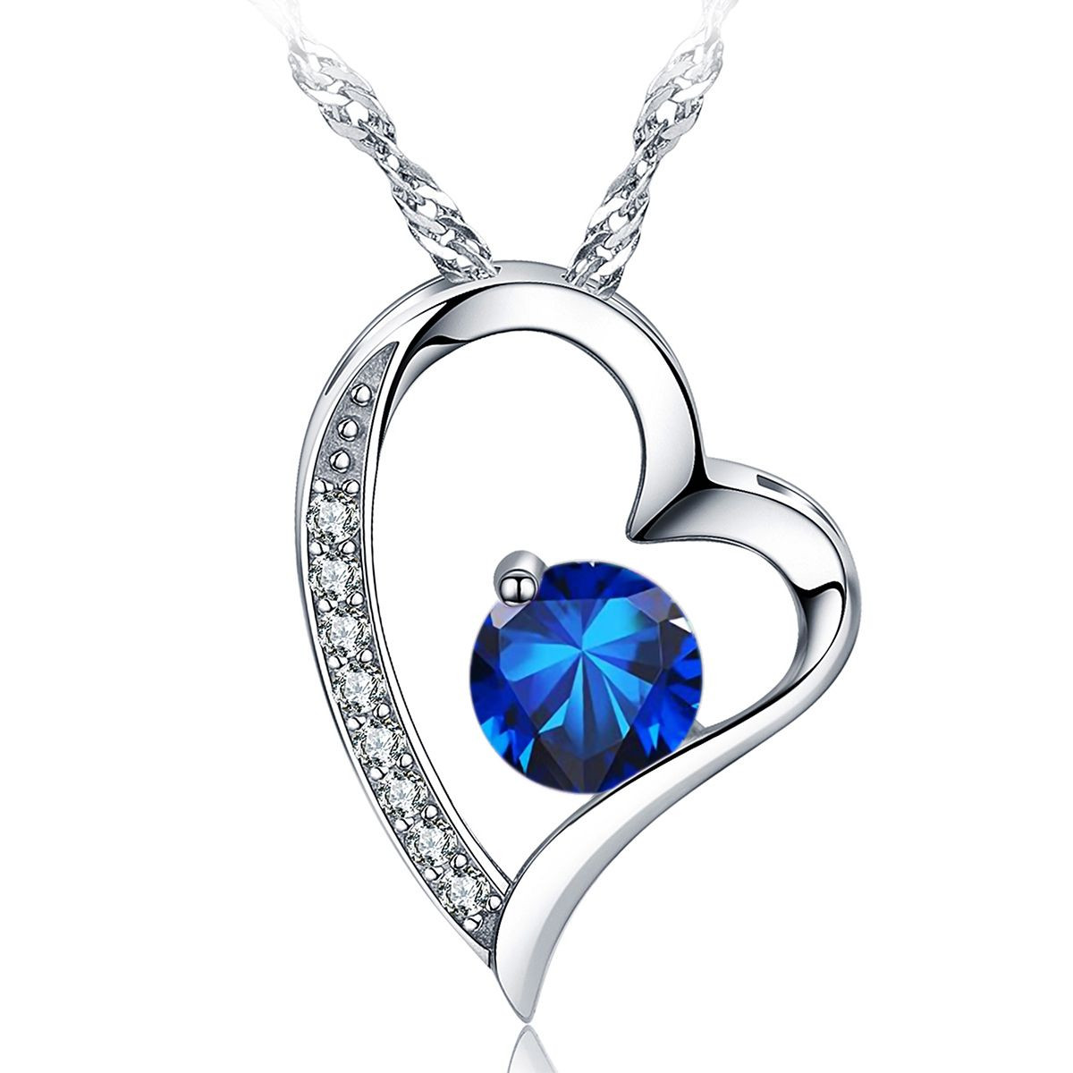 Emma Manor Heart Necklace 14K White Gold Plated Round Cut Cubic Zirconia Forever Lover Heart Pendant Necklace for Women Girls
