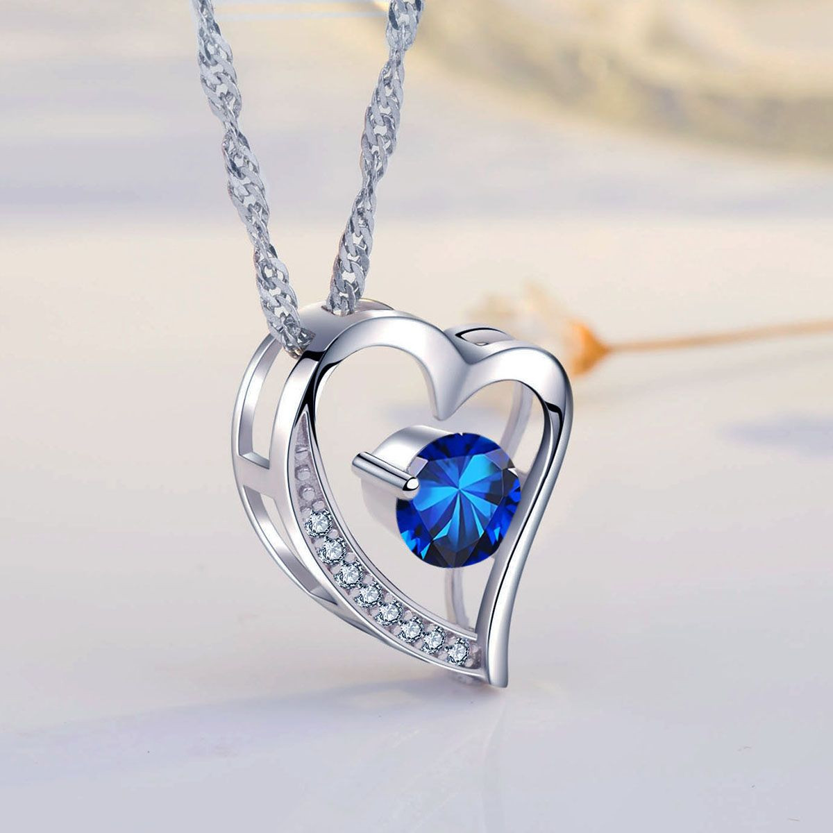 Emma Manor Heart Necklace 14K White Gold Plated Round Cut Cubic Zirconia Forever Lover Heart Pendant Necklace for Women Girls