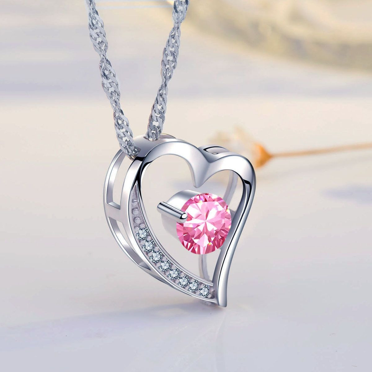 Emma Manor Heart Necklace 14K White Gold Plated Round Cut Cubic Zirconia Forever Lover Heart Pendant Necklace for Women Girls