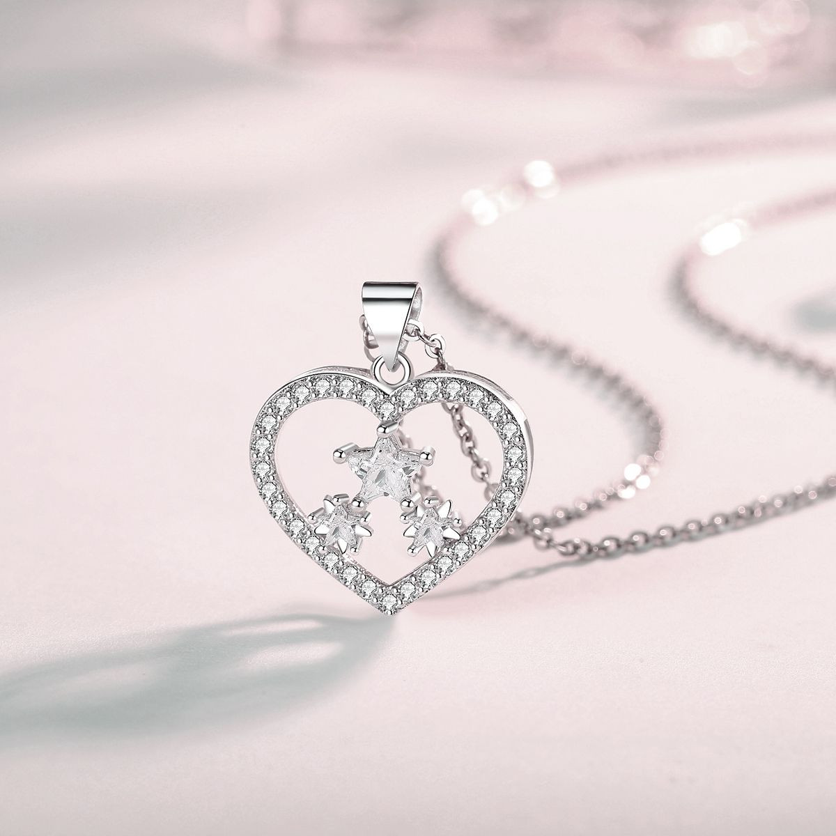 Heart Pendant Necklace 14k White Gold Plated Cubic Zirconia Love Heart Jewelry for Women Girls