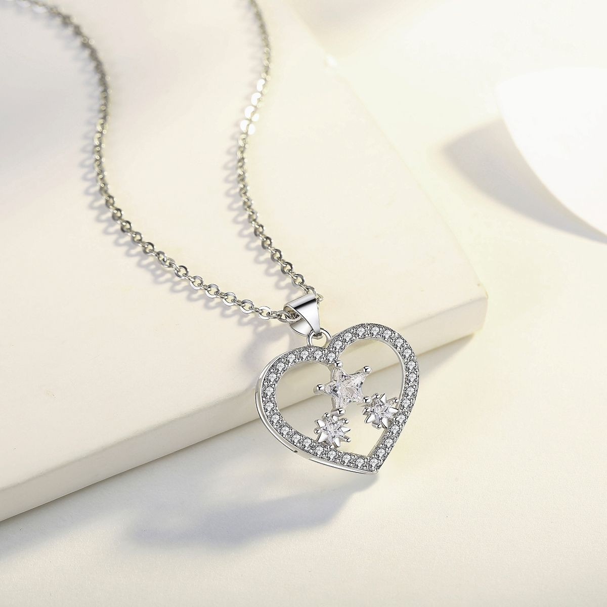 Heart Pendant Necklace 14k White Gold Plated Cubic Zirconia Love Heart Jewelry for Women Girls