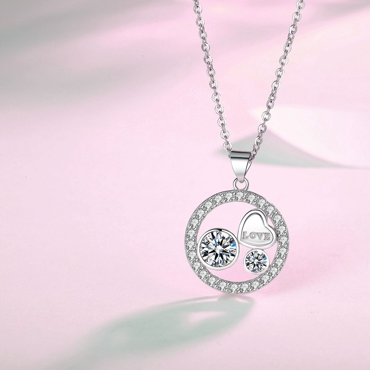 Heart Pendant Necklace 14k White Gold Plated Family Love Heart Jewelry for Women Girl