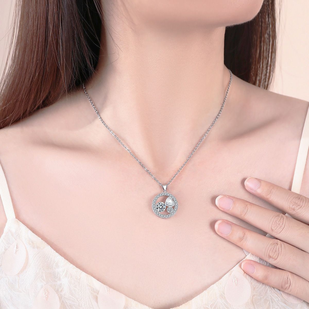 Heart Pendant Necklace 14k White Gold Plated Family Love Heart Jewelry for Women Girl