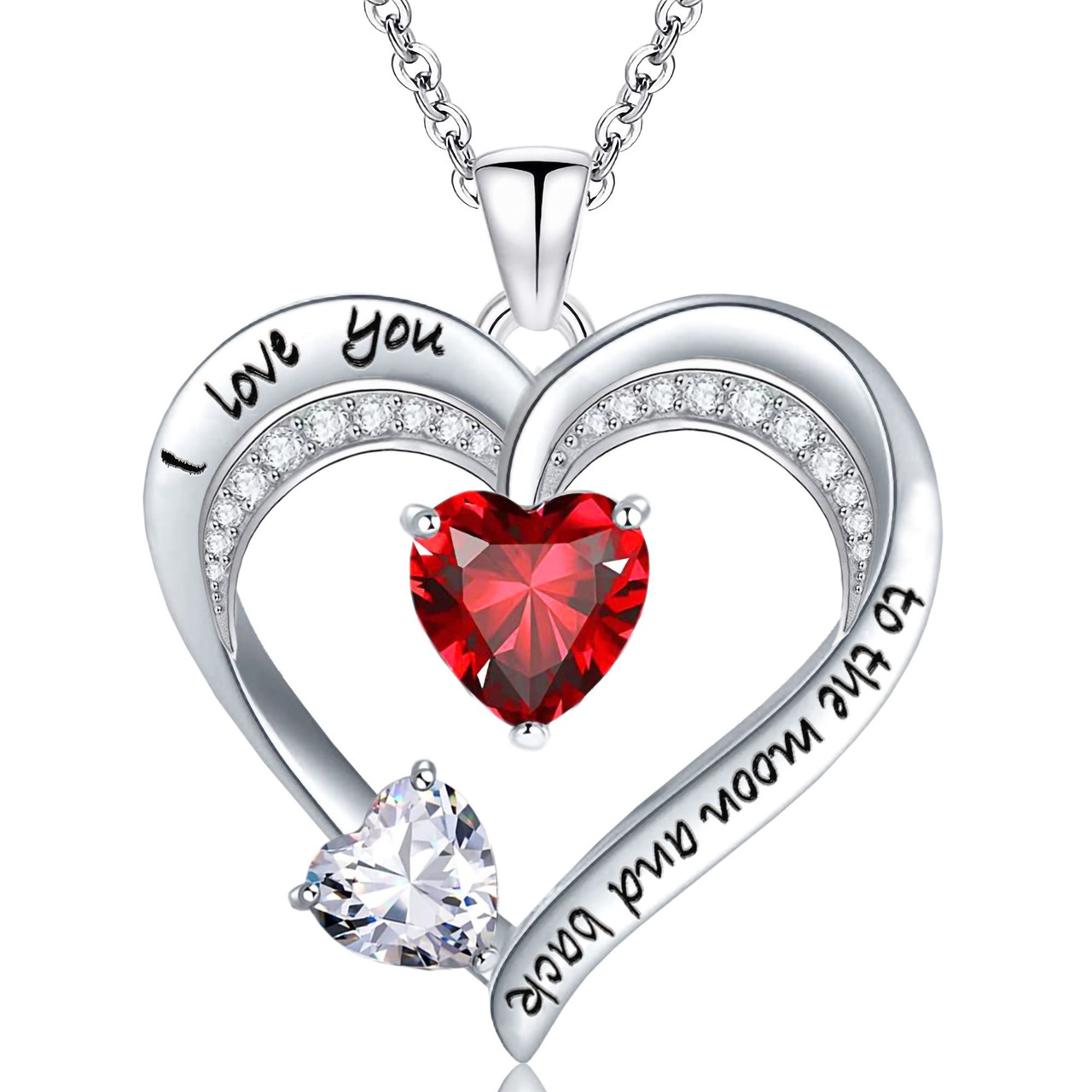Love Heart Pendant Necklace 18k White Gold Plated 5A Cubic Zirconia Engraved I Love You Heart Jewelry Gift for Women Wife Girl