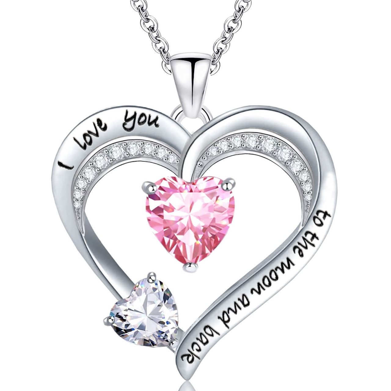 Love Heart Pendant Necklace 18k White Gold Plated 5A Cubic Zirconia Engraved I Love You Heart Jewelry Gift for Women Wife Girl