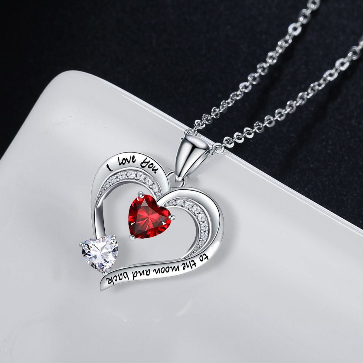 Love Heart Pendant Necklace 18k White Gold Plated 5A Cubic Zirconia Engraved I Love You Heart Jewelry Gift for Women Wife Girl