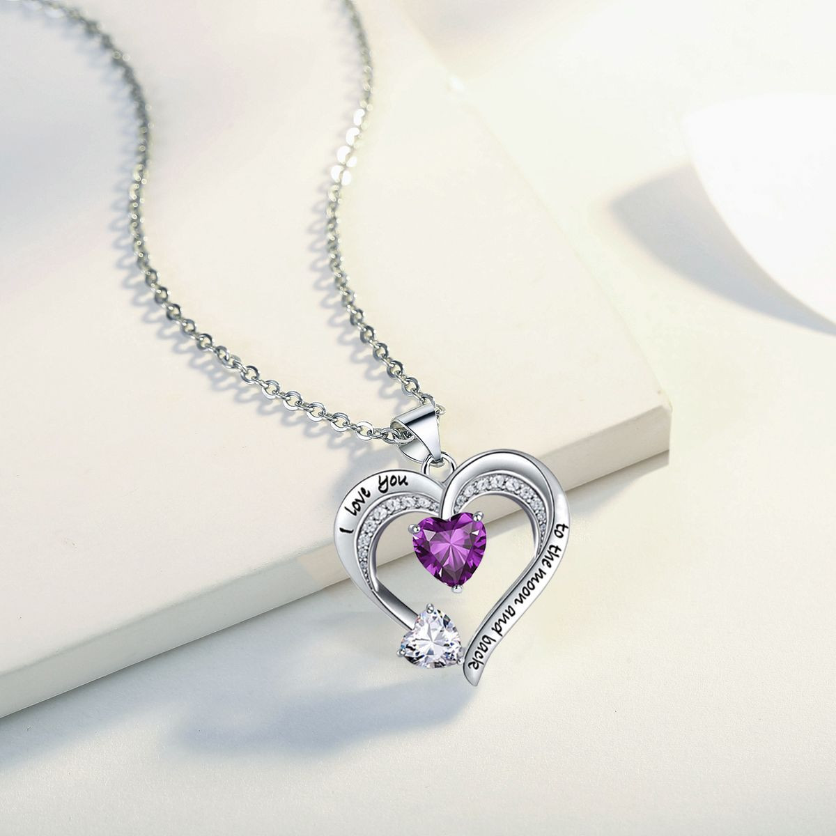 Love Heart Pendant Necklace 18k White Gold Plated 5A Cubic Zirconia Engraved I Love You Heart Jewelry Gift for Women Wife Girl