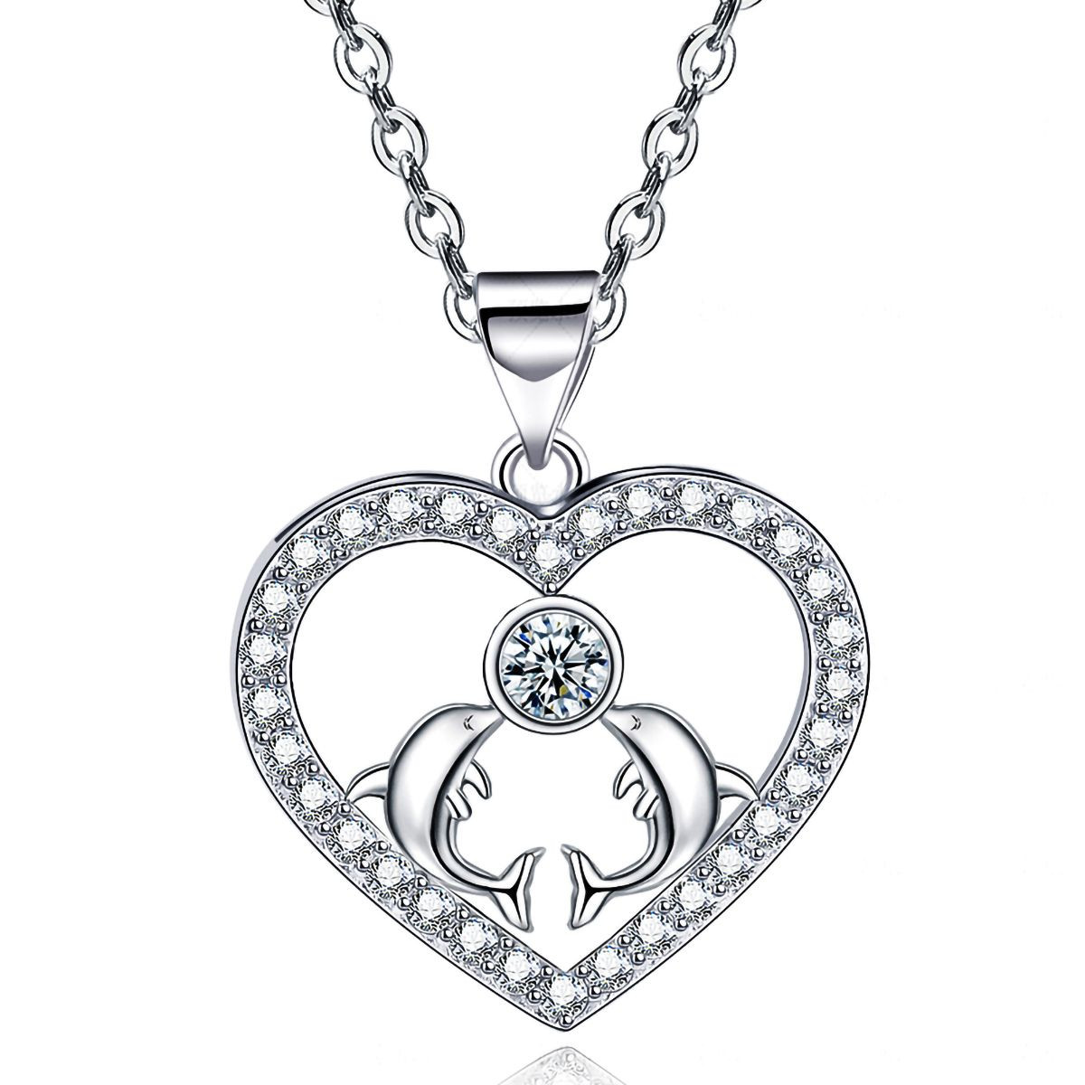 Heart Pendant Necklace 14k White Gold Plated Cubic Zirconia Love Heart Jewelry for Women Girls