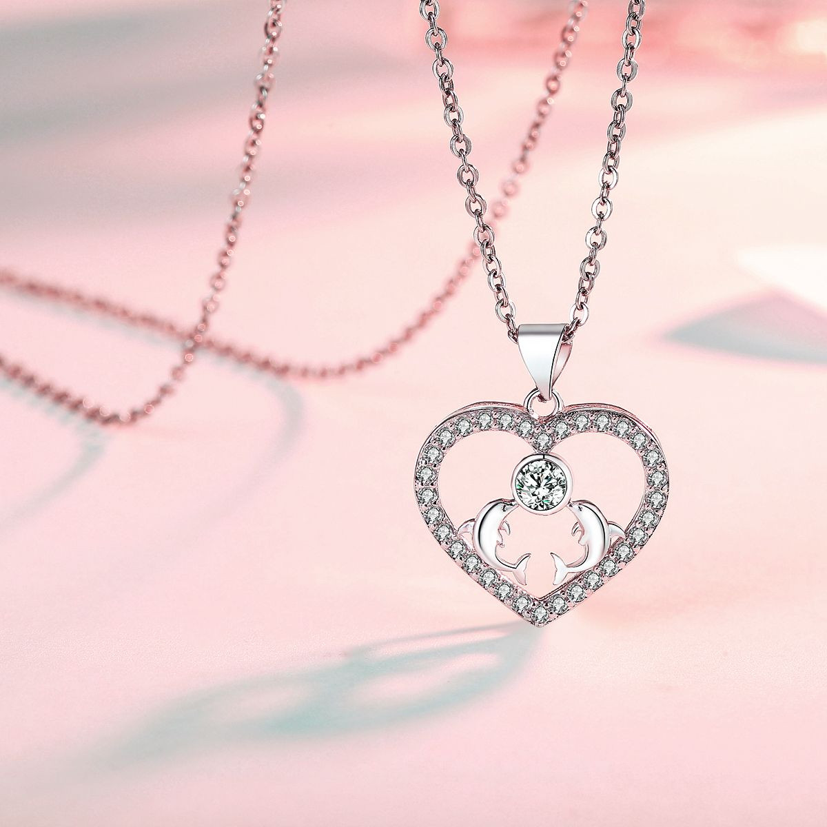 Heart Pendant Necklace 14k White Gold Plated Cubic Zirconia Love Heart Jewelry for Women Girls