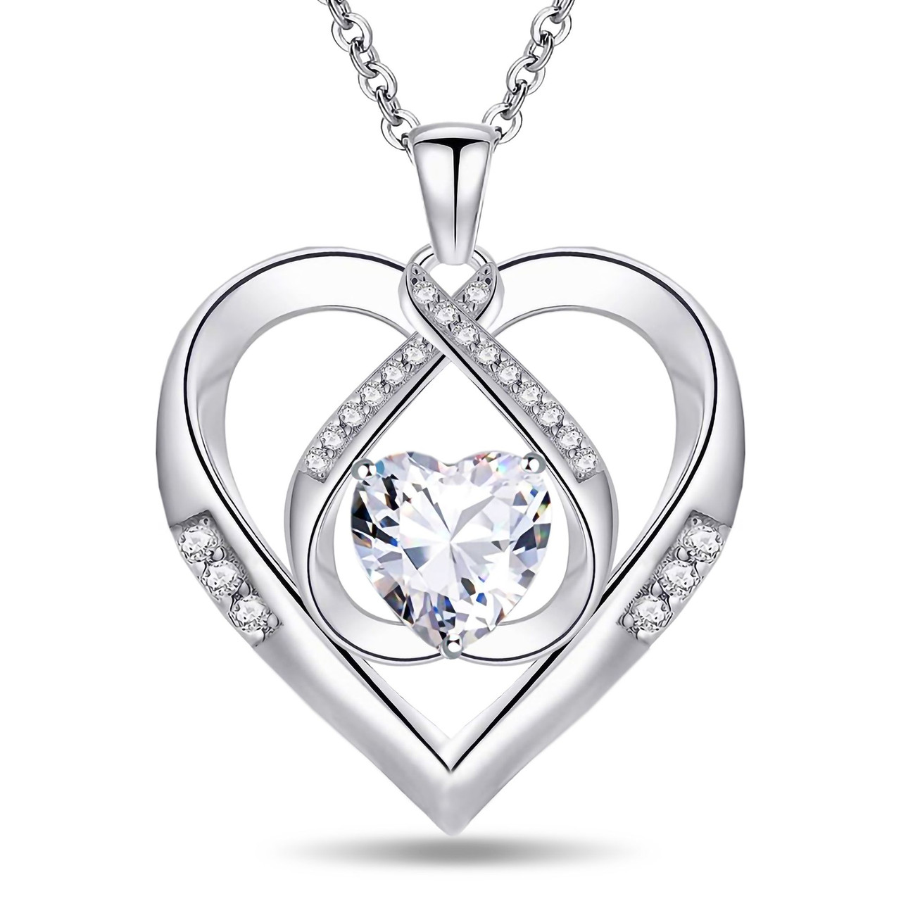 Emma Manor 925 Sterling Silver 5A Heart CZ Diamond Triple Heart Pendant Necklace for Women