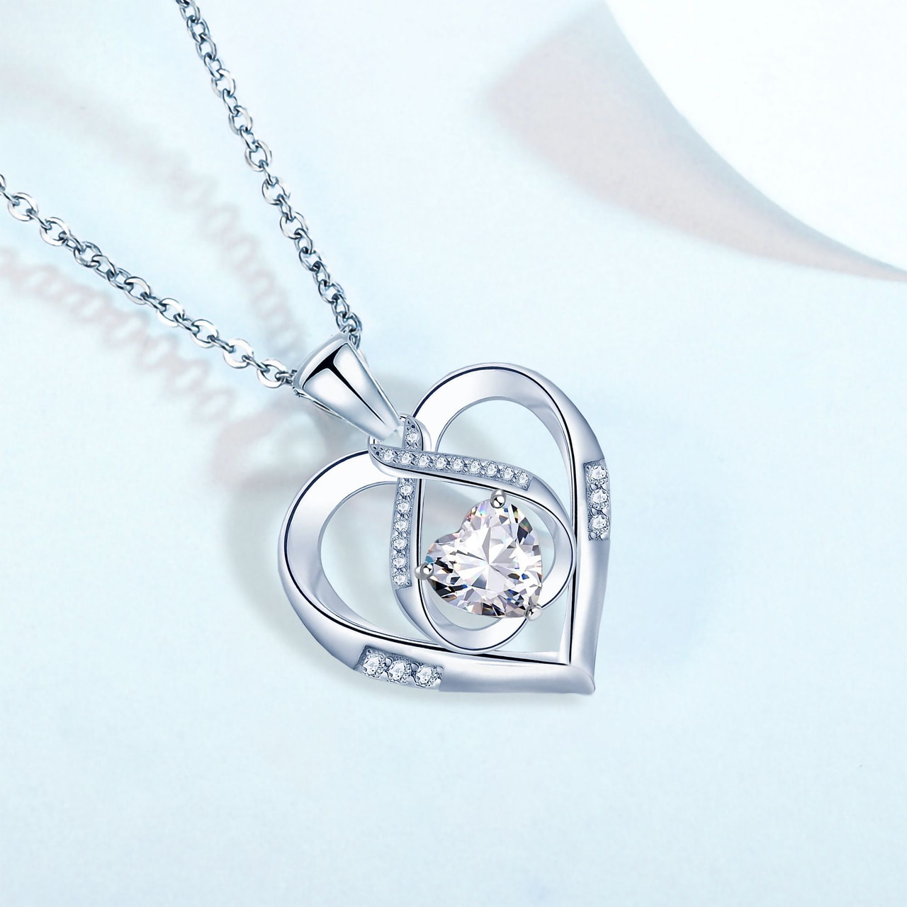 Emma Manor 925 Sterling Silver 5A Heart CZ Diamond Triple Heart Pendant Necklace for Women