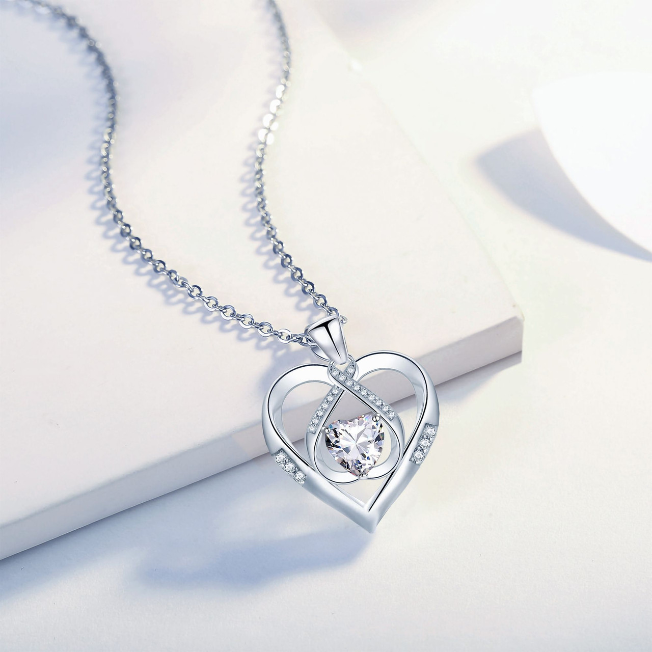 Emma Manor 925 Sterling Silver 5A Heart CZ Diamond Triple Heart Pendant Necklace for Women