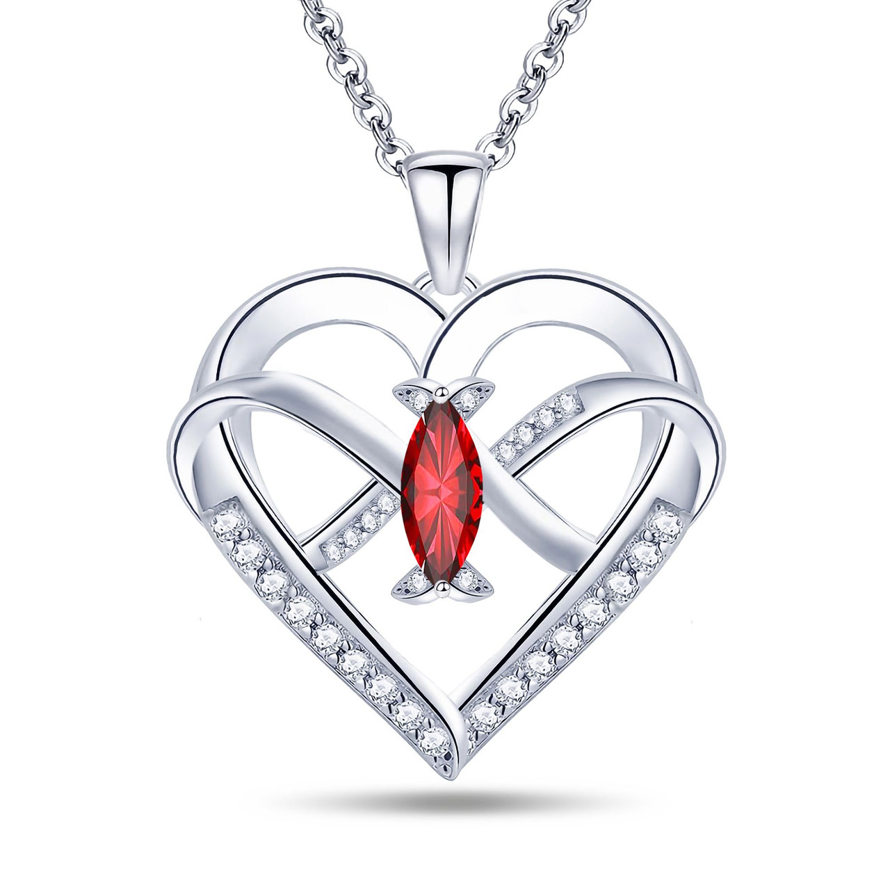 Heart Pendant Necklace 14k White Gold Plated 5A Cubic Zirconia Infinity Butterfly Jewelry for Women