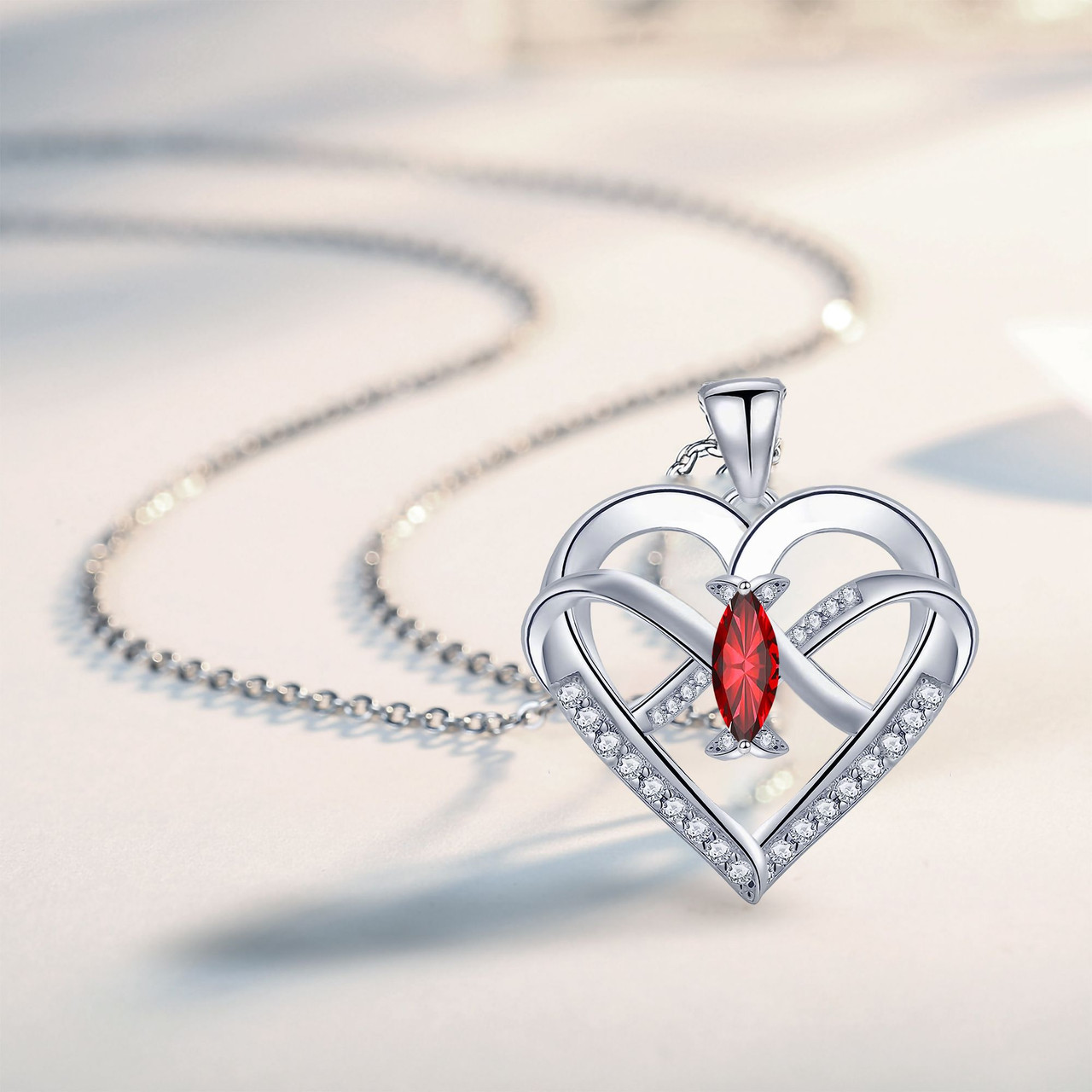 Heart Pendant Necklace 14k White Gold Plated 5A Cubic Zirconia Infinity Butterfly Jewelry for Women