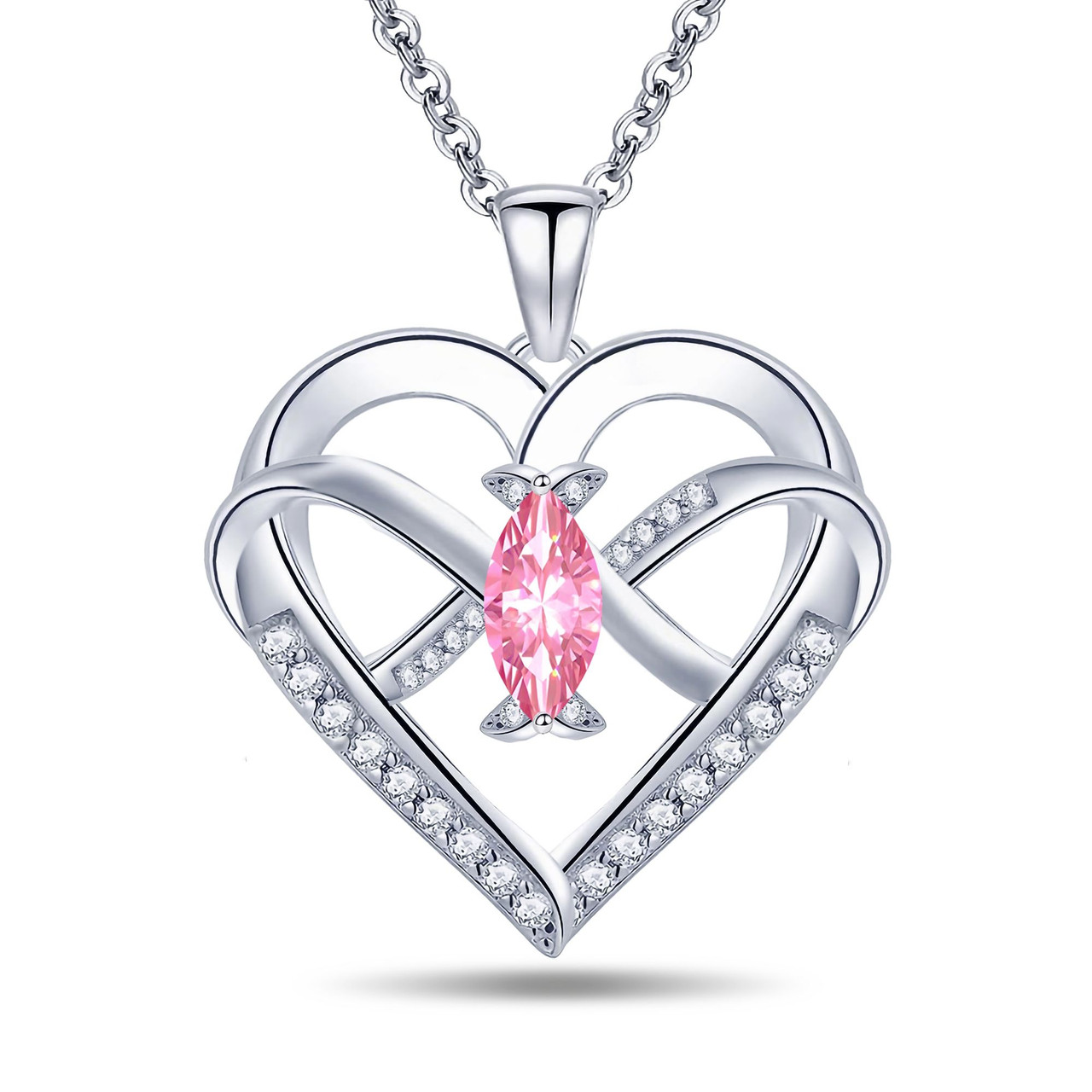 Heart Pendant Necklace 14k White Gold Plated 5A Cubic Zirconia Infinity Butterfly Jewelry for Women