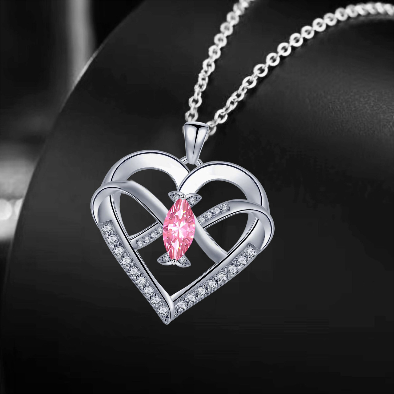 Heart Pendant Necklace 14k White Gold Plated 5A Cubic Zirconia Infinity Butterfly Jewelry for Women