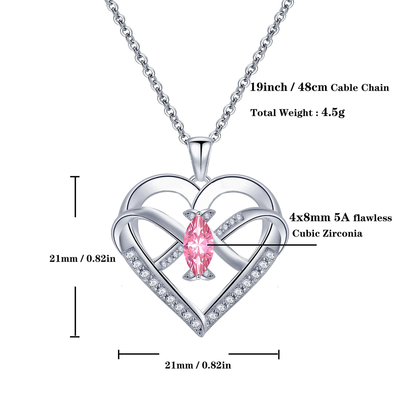 Heart Pendant Necklace 14k White Gold Plated 5A Cubic Zirconia Infinity Butterfly Jewelry for Women