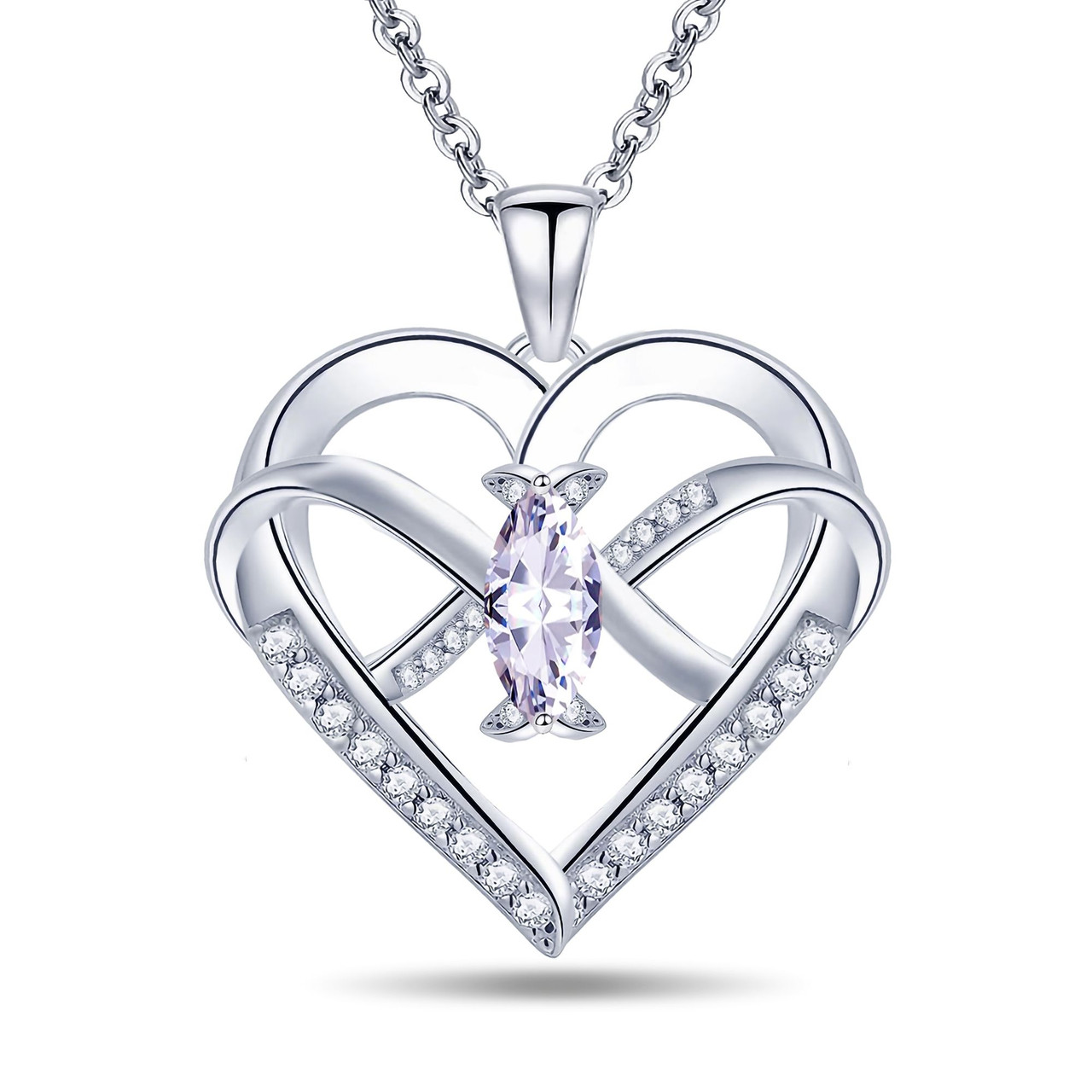 Heart Pendant Necklace 14k White Gold Plated 5A Cubic Zirconia Infinity Butterfly Jewelry for Women