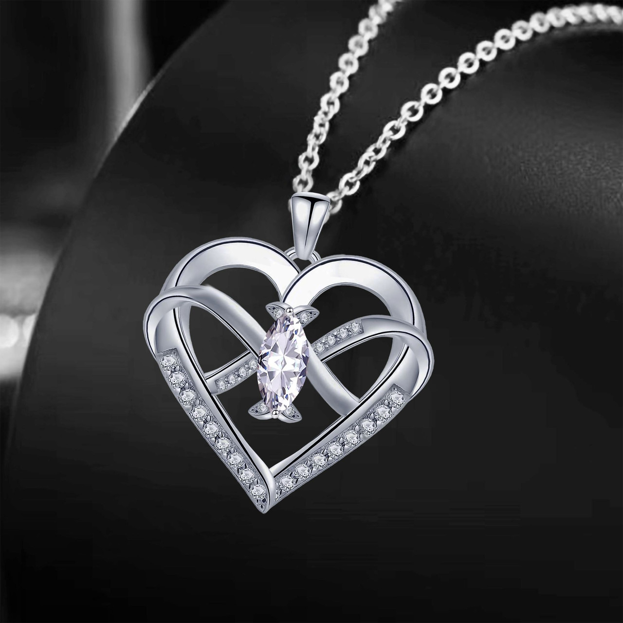 Heart Pendant Necklace 14k White Gold Plated 5A Cubic Zirconia Infinity Butterfly Jewelry for Women