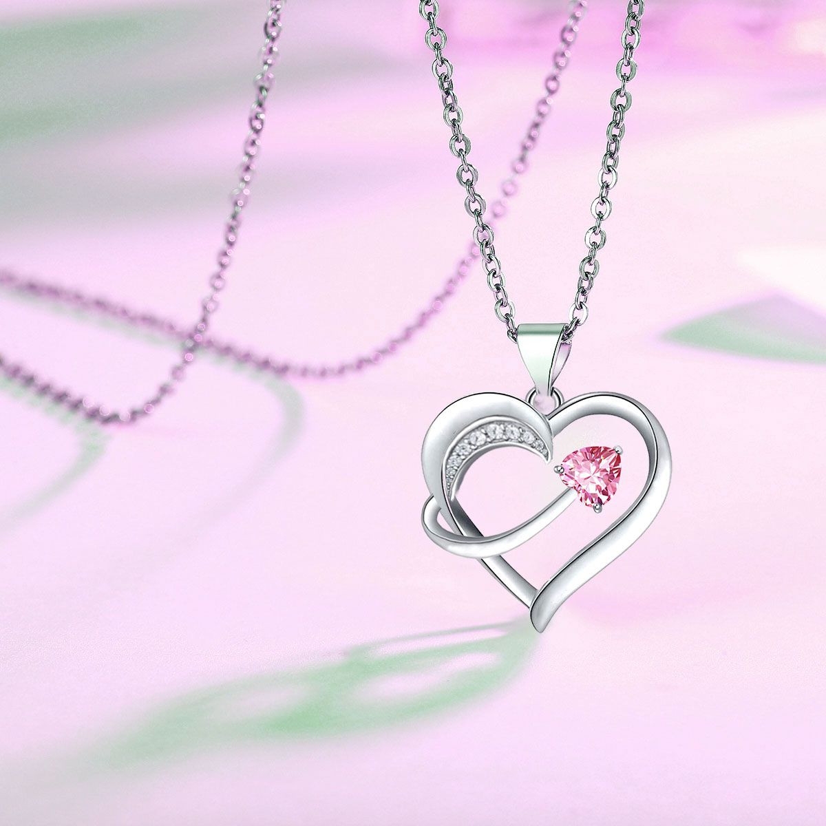 14k White Gold Plated 5A Cubic Zirconia Unique Love Heart Pendant Necklace for Women, Jewelry Gift for Wife Girlfriend