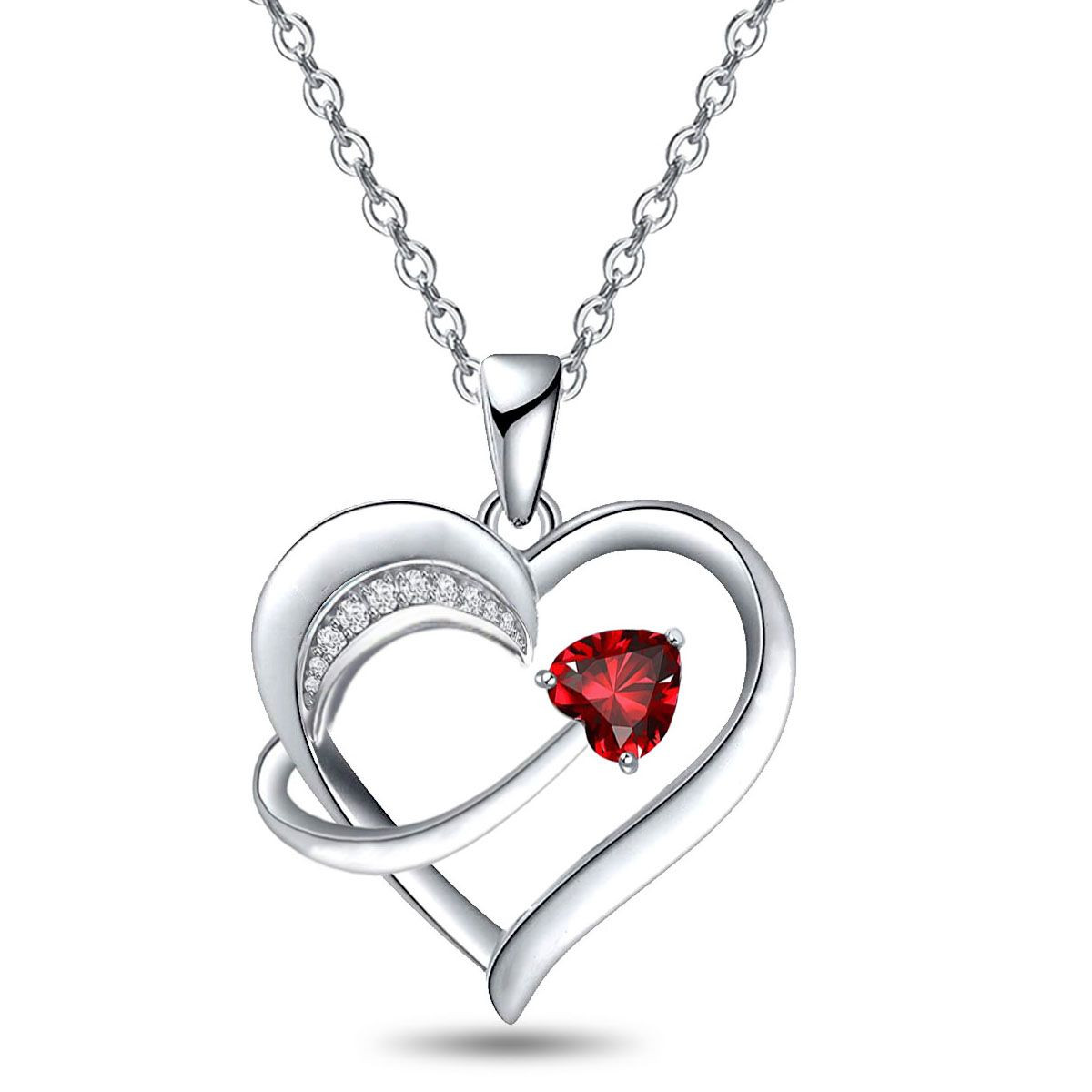 14k White Gold Plated 5A Cubic Zirconia Unique Love Heart Pendant Necklace for Women, Jewelry Gift for Wife Girlfriend