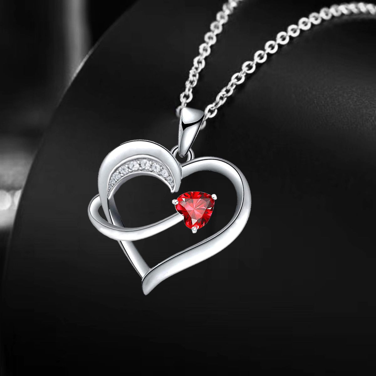 14k White Gold Plated 5A Cubic Zirconia Unique Love Heart Pendant Necklace for Women, Jewelry Gift for Wife Girlfriend