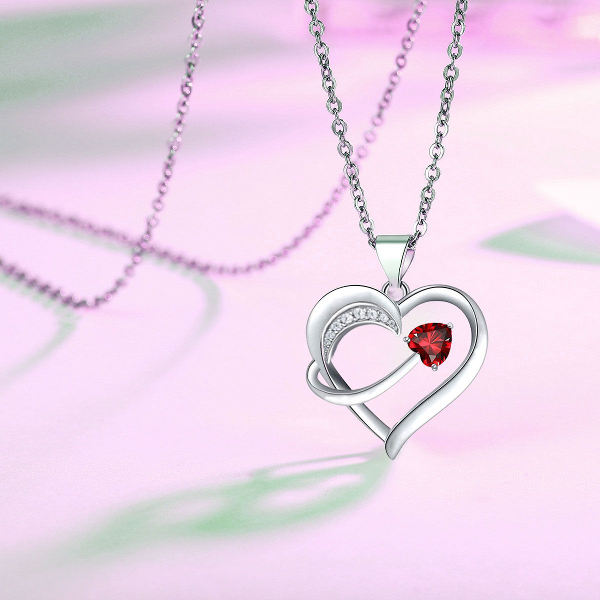 14k White Gold Plated 5A Cubic Zirconia Unique Love Heart Pendant Necklace for Women, Jewelry Gift for Wife Girlfriend