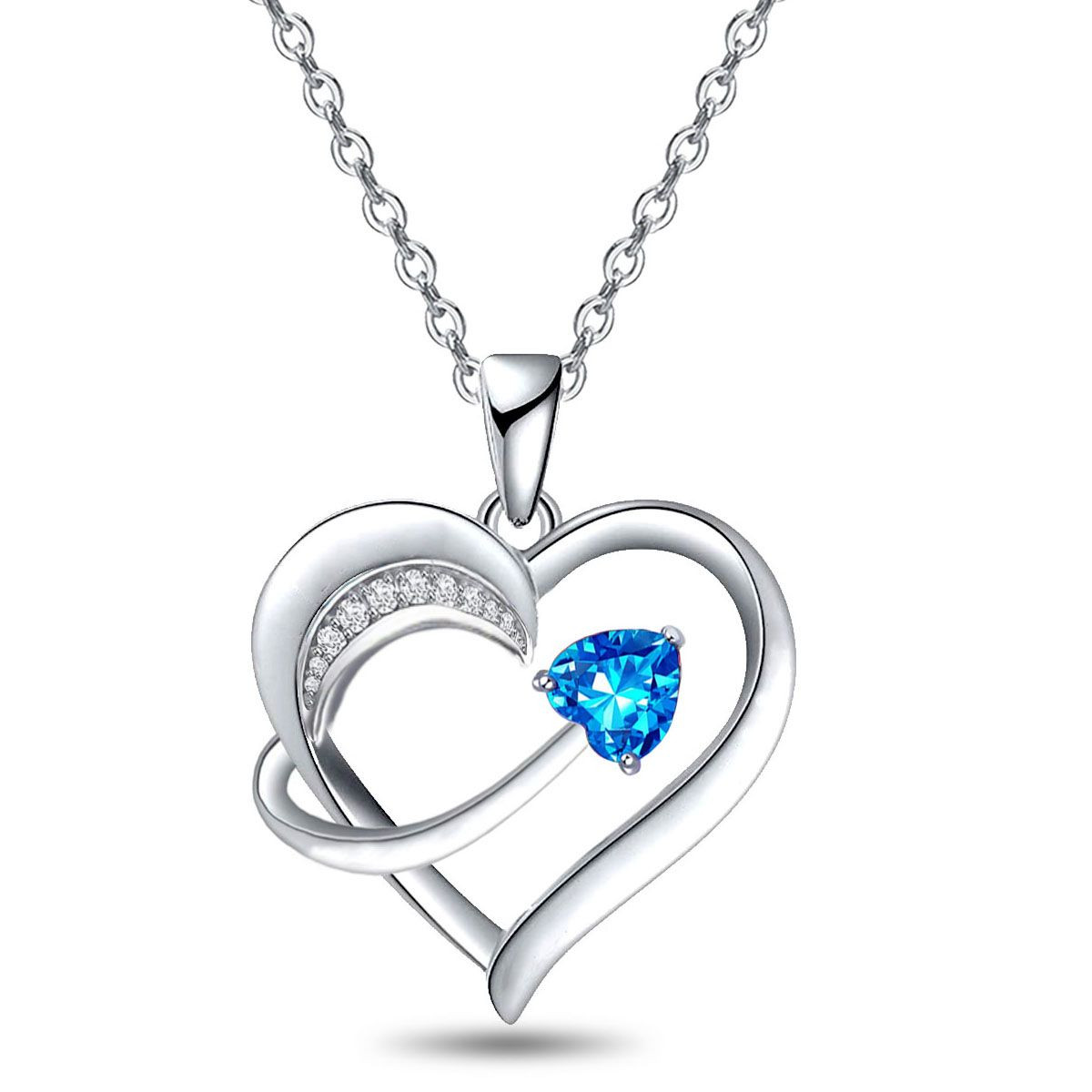 14k White Gold Plated 5A Cubic Zirconia Unique Love Heart Pendant Necklace for Women, Jewelry Gift for Wife Girlfriend