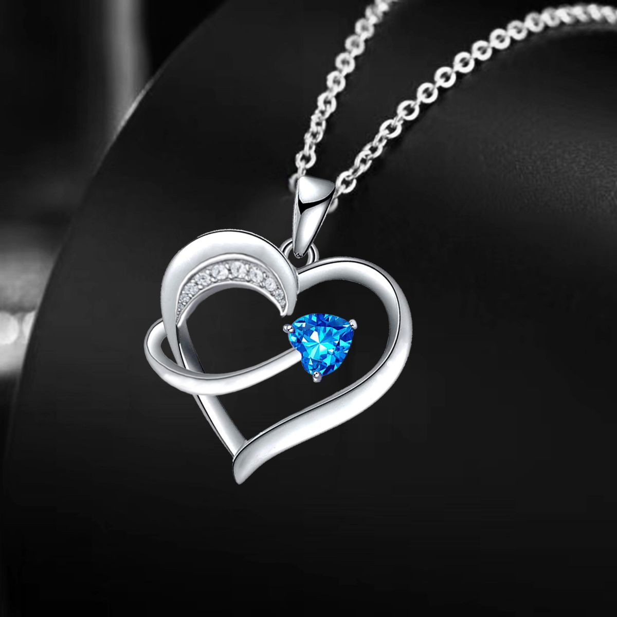 14k White Gold Plated 5A Cubic Zirconia Unique Love Heart Pendant Necklace for Women, Jewelry Gift for Wife Girlfriend