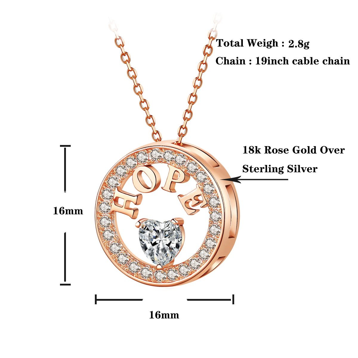 Necklace for Women 18k Gold Plated 925 Silver 5A Cubic Zirconia Hope Pendant Necklace