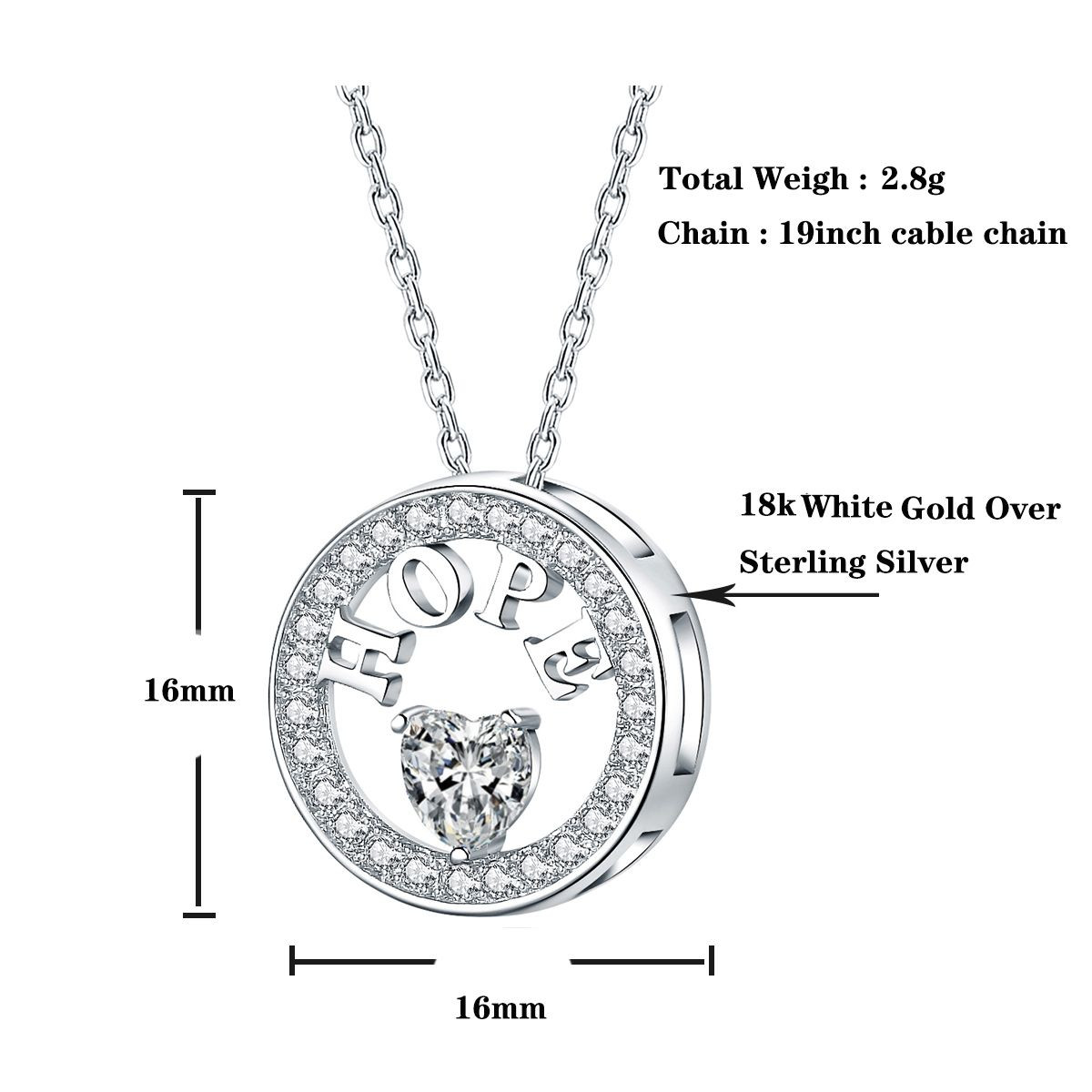 Necklace for Women 18k Gold Plated 925 Silver 5A Cubic Zirconia Hope Pendant Necklace