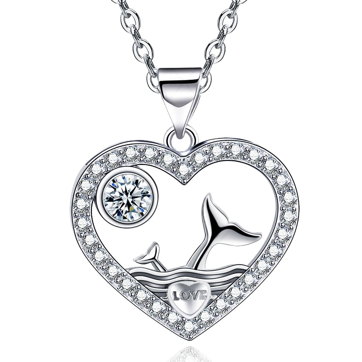Heart Pendant Necklace 14k White Gold Plated Cubic Zirconia Love Heart Jewelry for Women Girls
