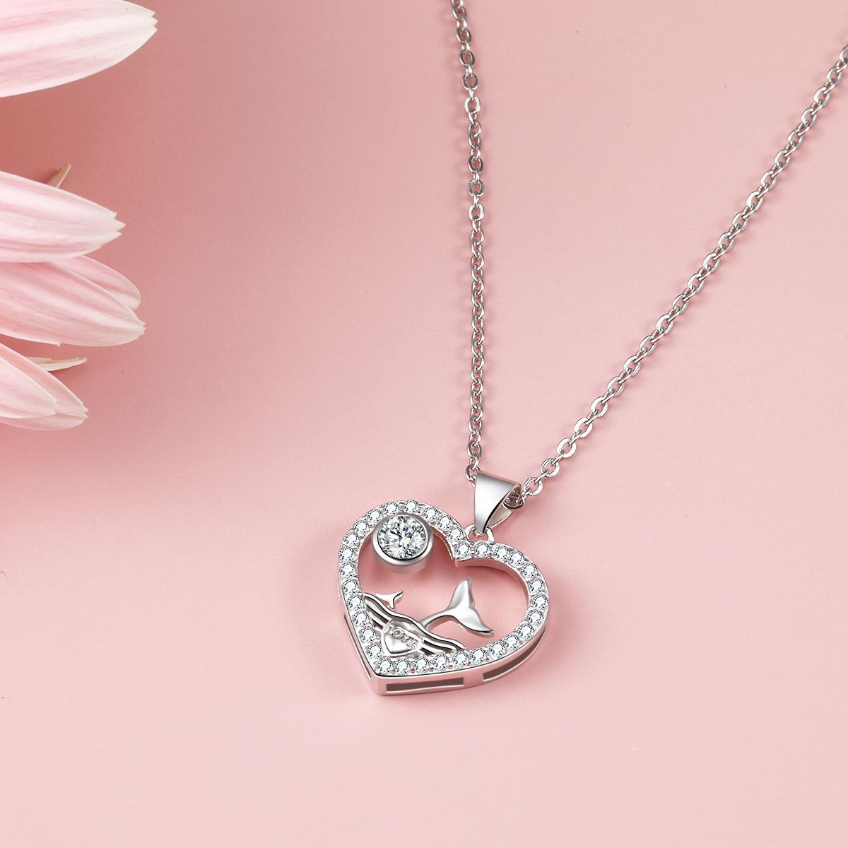 Heart Pendant Necklace 14k White Gold Plated Cubic Zirconia Love Heart Jewelry for Women Girls
