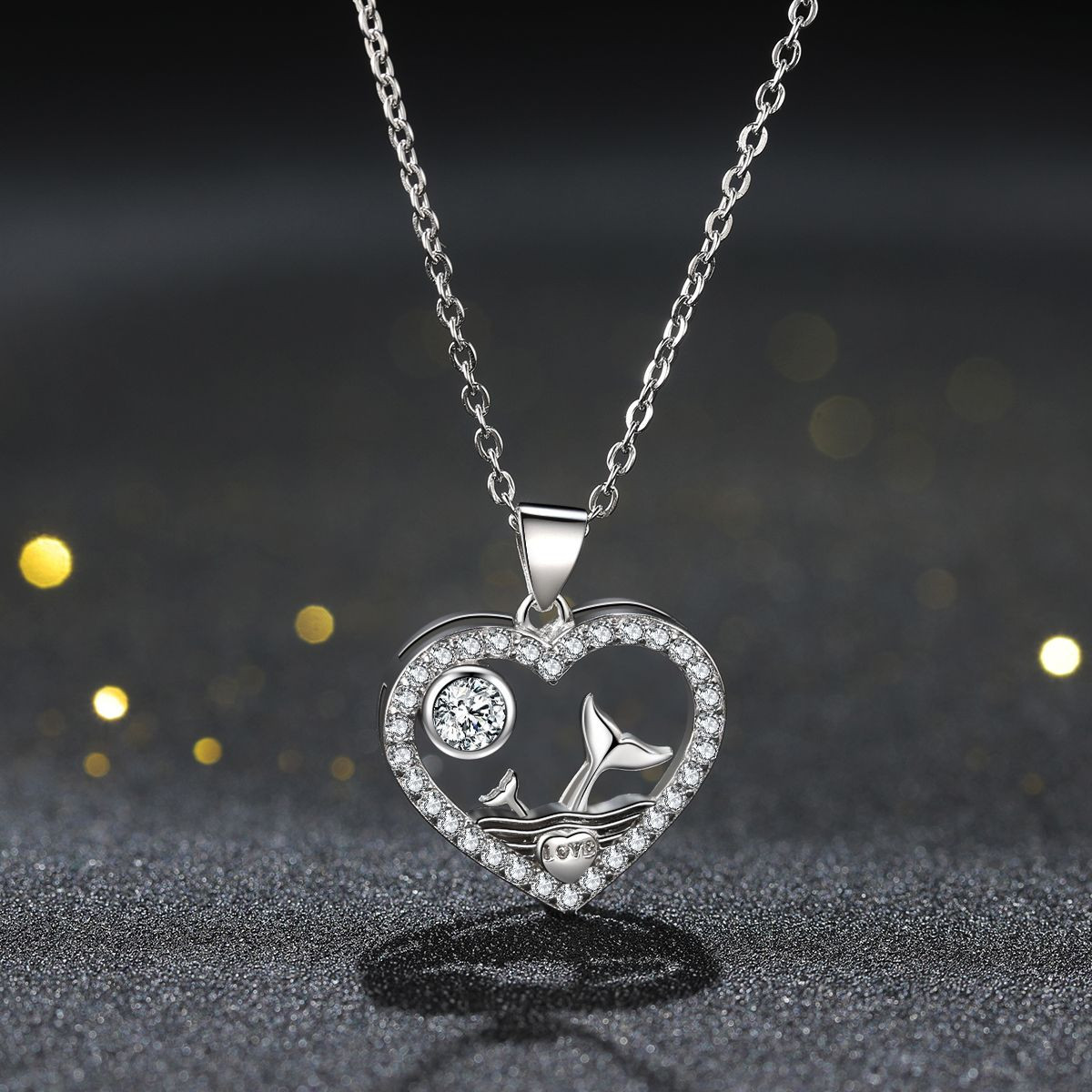 Heart Pendant Necklace 14k White Gold Plated Cubic Zirconia Love Heart Jewelry for Women Girls