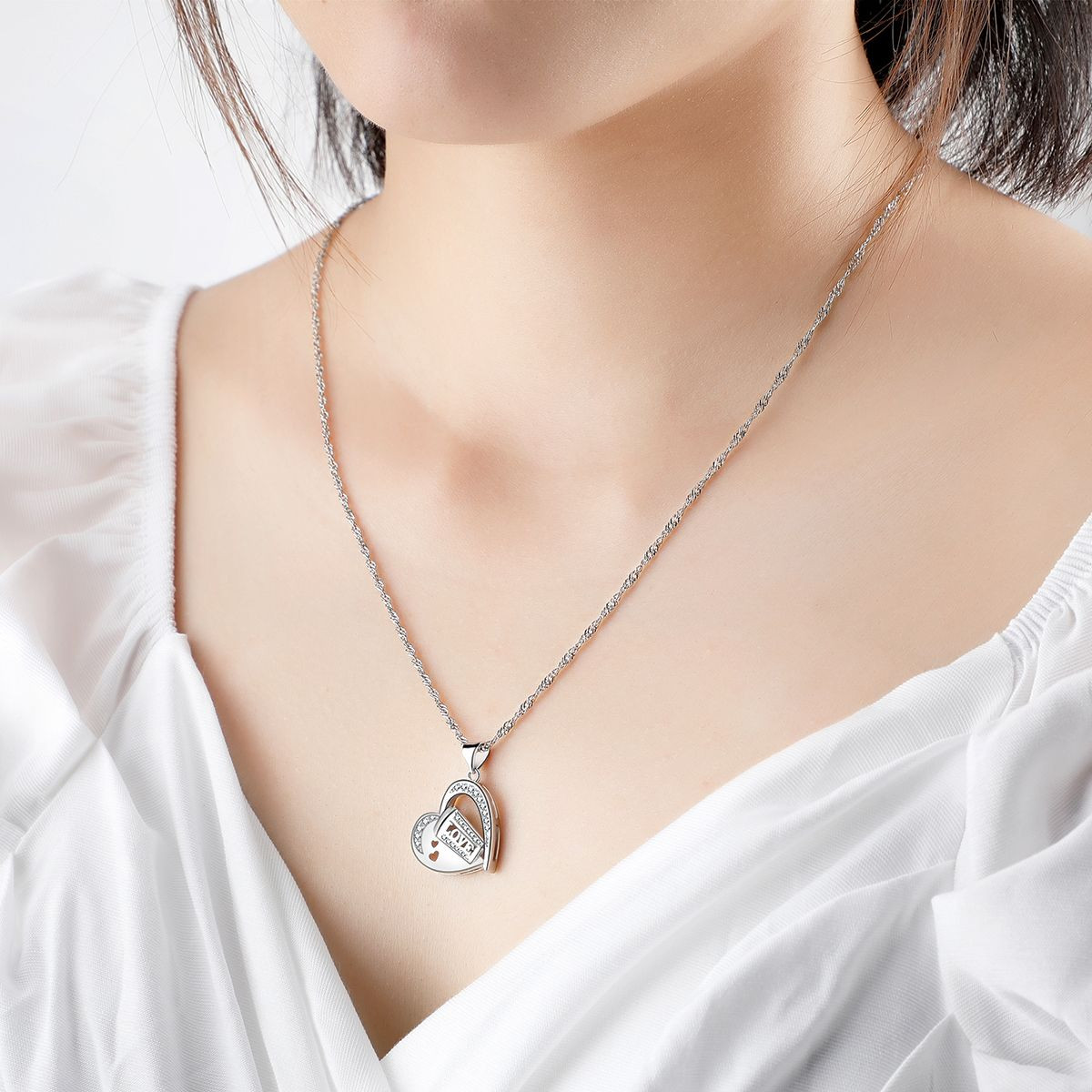 Heart Pendant Necklace 14k White Gold Plated Cubic Zirconia Love Heart Jewelry for Women Girls