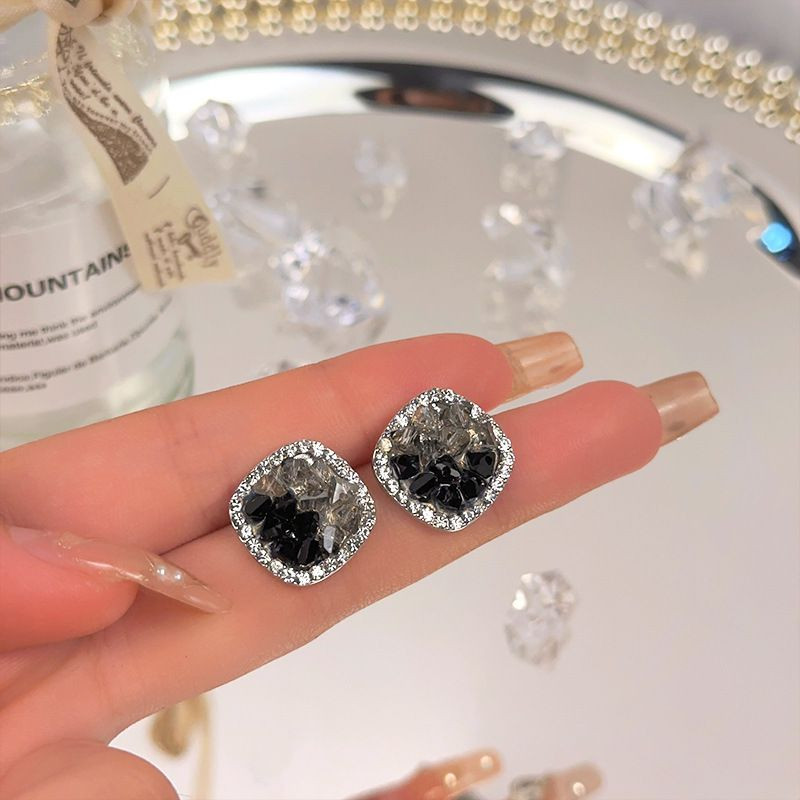 Elegant Black Enamel Square Pearl Drop Earrings for Women, 4Pcs Princess Cut Cubic Zirconia Sparkling Dangle Earrings, Luxury Vintage Formal Wedding Party Jewelry Gift