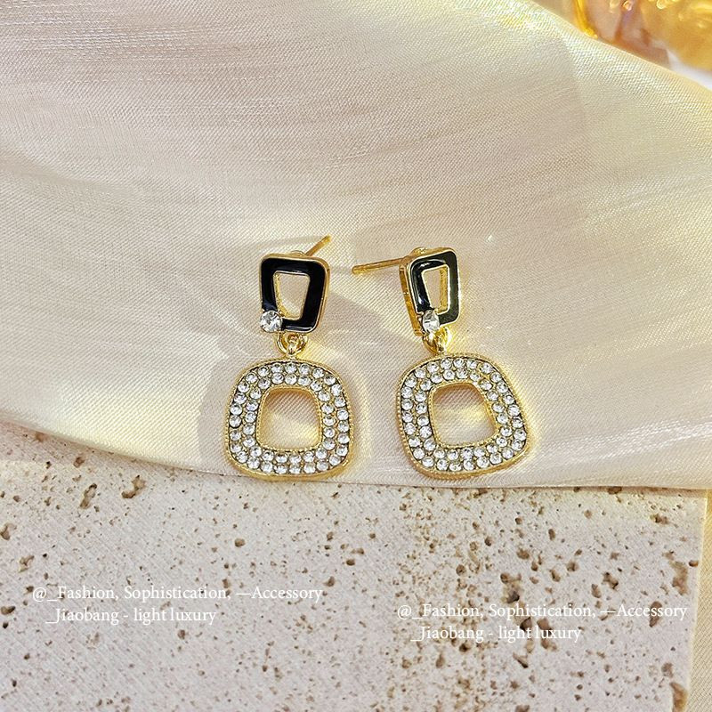 Elegant Black Enamel Square Pearl Drop Earrings for Women, 4Pcs Princess Cut Cubic Zirconia Sparkling Dangle Earrings, Luxury Vintage Formal Wedding Party Jewelry Gift