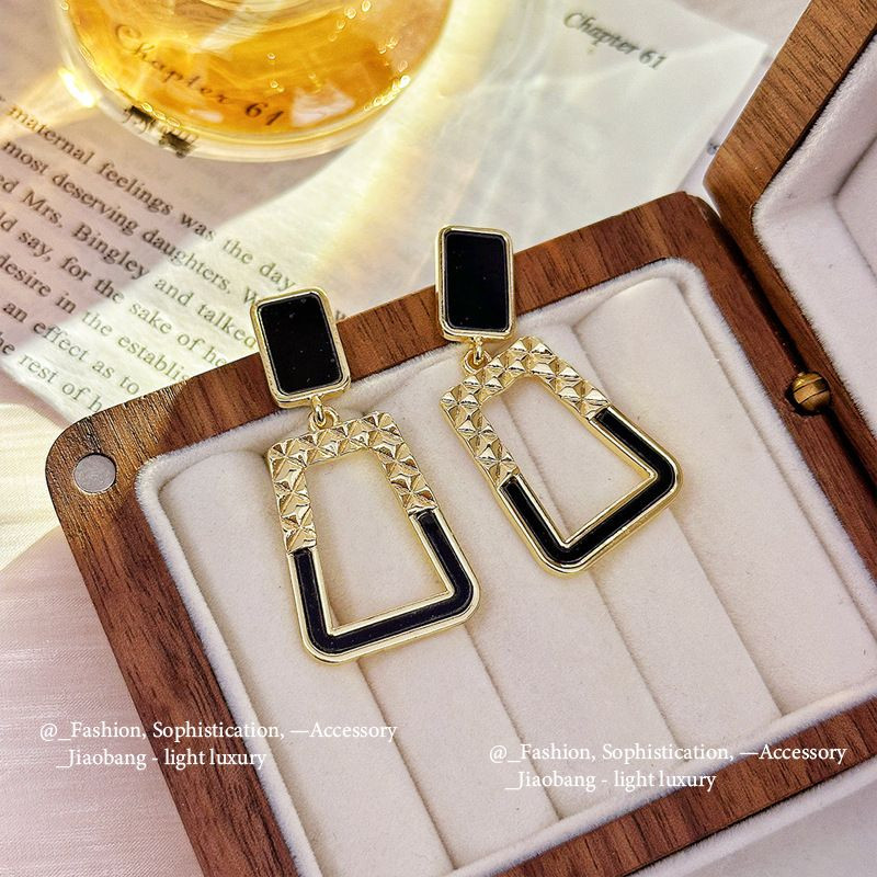 Elegant Black Enamel Square Pearl Drop Earrings for Women, 4Pcs Princess Cut Cubic Zirconia Sparkling Dangle Earrings, Luxury Vintage Formal Wedding Party Jewelry Gift