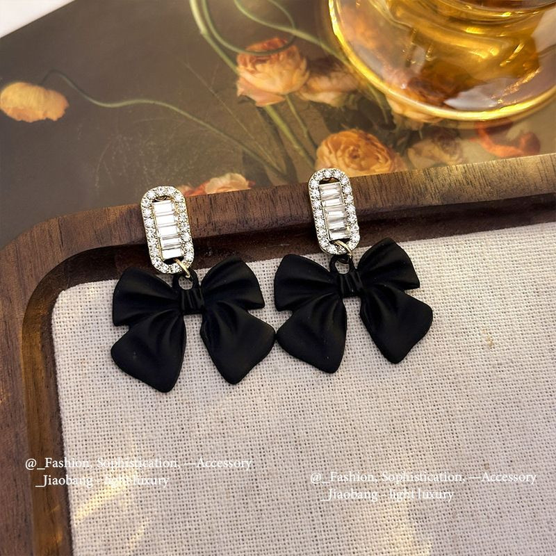 Elegant Black Enamel Square Pearl Drop Earrings for Women, 4Pcs Princess Cut Cubic Zirconia Sparkling Dangle Earrings, Luxury Vintage Formal Wedding Party Jewelry Gift