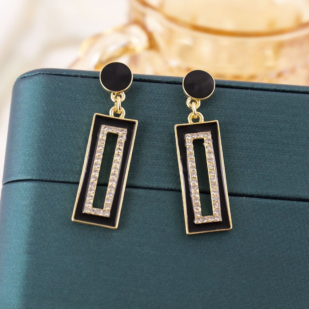 Elegant Black Enamel Square Pearl Drop Earrings for Women, 4Pcs Princess Cut Cubic Zirconia Sparkling Dangle Earrings, Luxury Vintage Formal Wedding Party Jewelry Gift