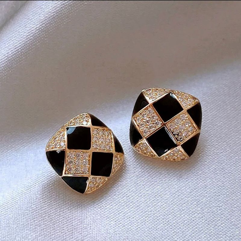 Elegant Black Enamel Square Pearl Drop Earrings for Women, 4Pcs Princess Cut Cubic Zirconia Sparkling Dangle Earrings, Luxury Vintage Formal Wedding Party Jewelry Gift