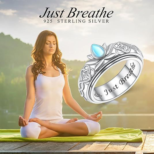 925 Sterling Silver Butterfly Lotus Moonstone Spinning Ring for Anxiety Stress Relief Fidget Ring Birthday Gift for Women